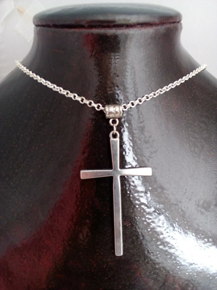Collar CRUZ Grande Colgante Grande Gótico Gótico Rock Fe Emo Vintage Tono Plata Foto 2 de 4