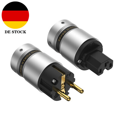 Paar Vergoldeter Netzkabel Schuko EU Netzteil Stecker + IEC Weiblich Adapter