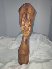 "Cabeza de madera tallada a mano cara 11"" de alto busto figura escultura nariz agrietada ver fotos"