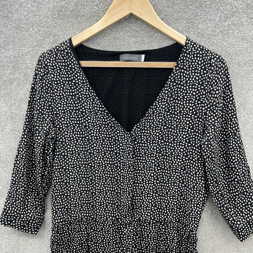 Neuwertiger Samt Jumpsuit Damen UK 8 schwarz weiß gepunktet Kordelzug Taille - Bild 3 von 13