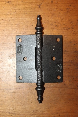 One 3" x 3" Ornate Steeple Tipped Cast Iron Victorian Eastlake Hinge D-34 - Picture 3 of 5