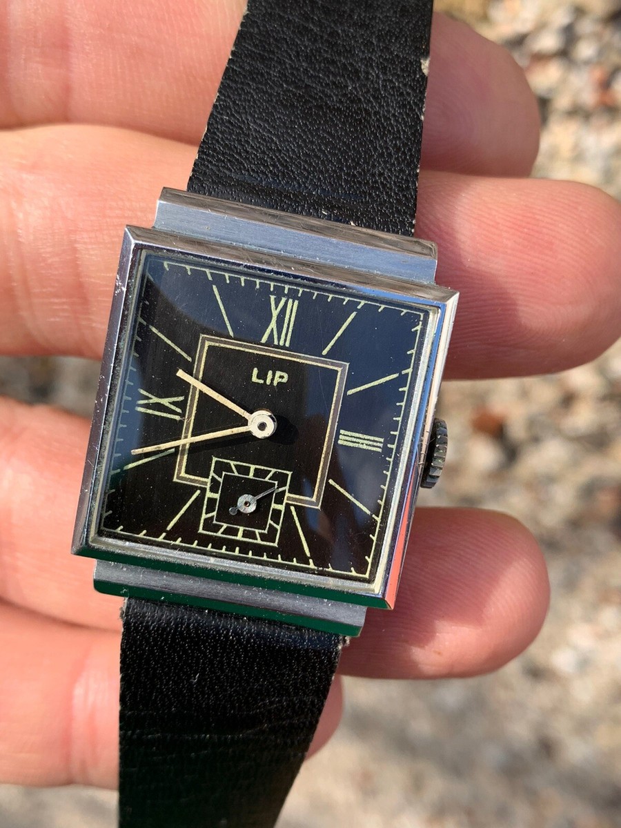 Amazing Rare! Vintage Lip Square Mens Watch Gilt Dial Hand