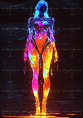 CYBERPUNK WOMAN SEXY ART PRINT, Sci-Fi Fantasy Poster, Futuristic Female Decor