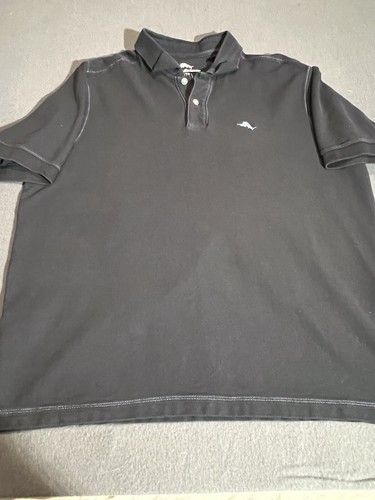 Tommy Bahama Herren Poloshirt XL Schwarz Kurzarm Baumwolle Marlin Logo Freizeit