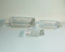 Set of 3 Heavy Glass Ashtrays With Etched Grass Leaves. 