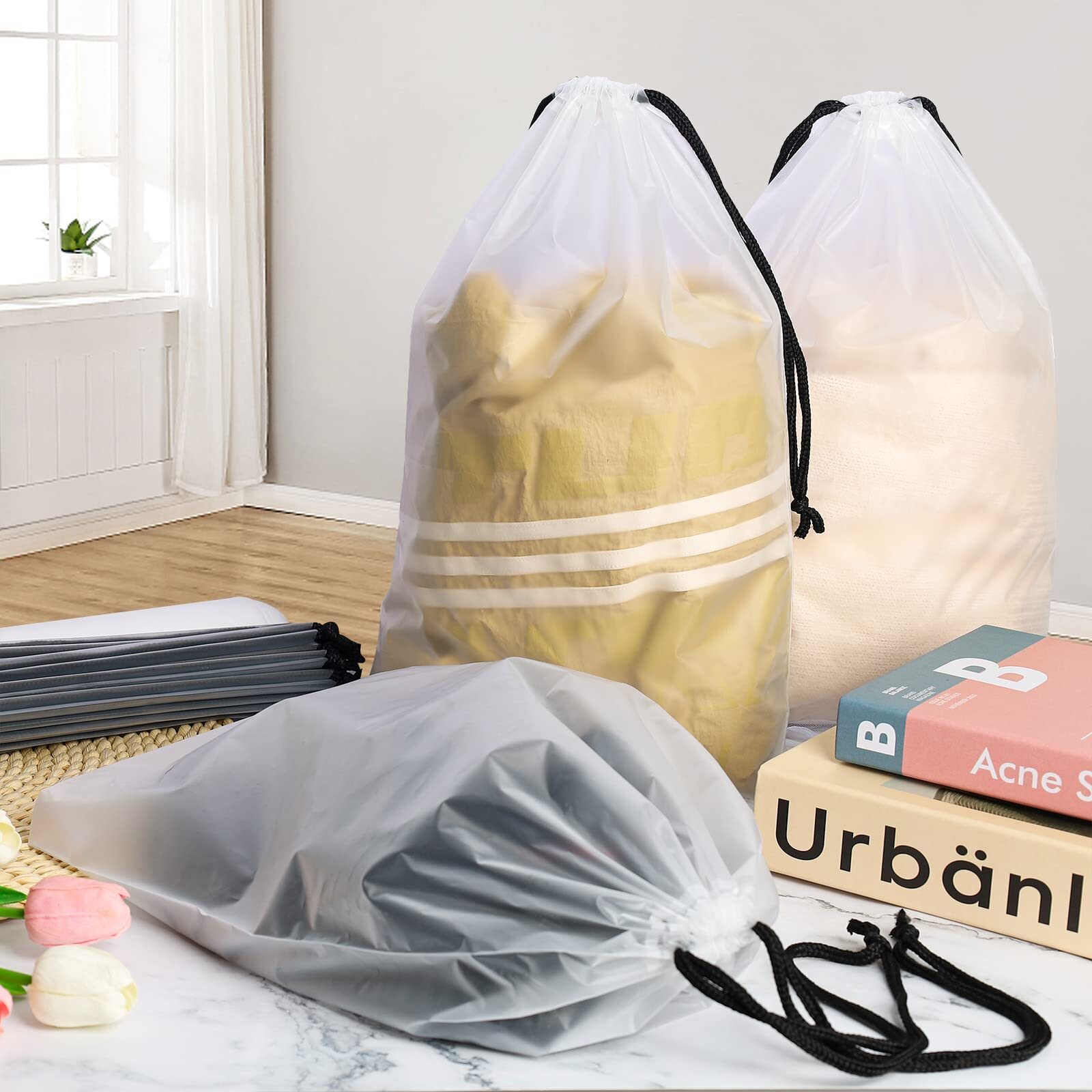 14 Pcs Clear Plastic Shoe Bags Large Shoe Packing w/ Drawstring for Men