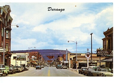 Main Street Scene-Stores-Texaco Sign-Old Cars-Durango-Colorado-Vintage ...
