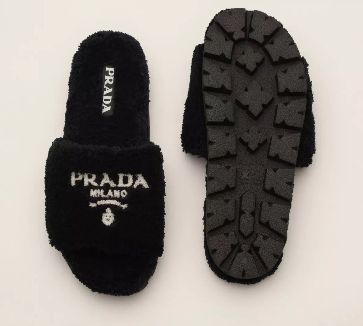 Prada Wool Faux Fur Slides Cozy Womens Platform Shoes Size 41/US
