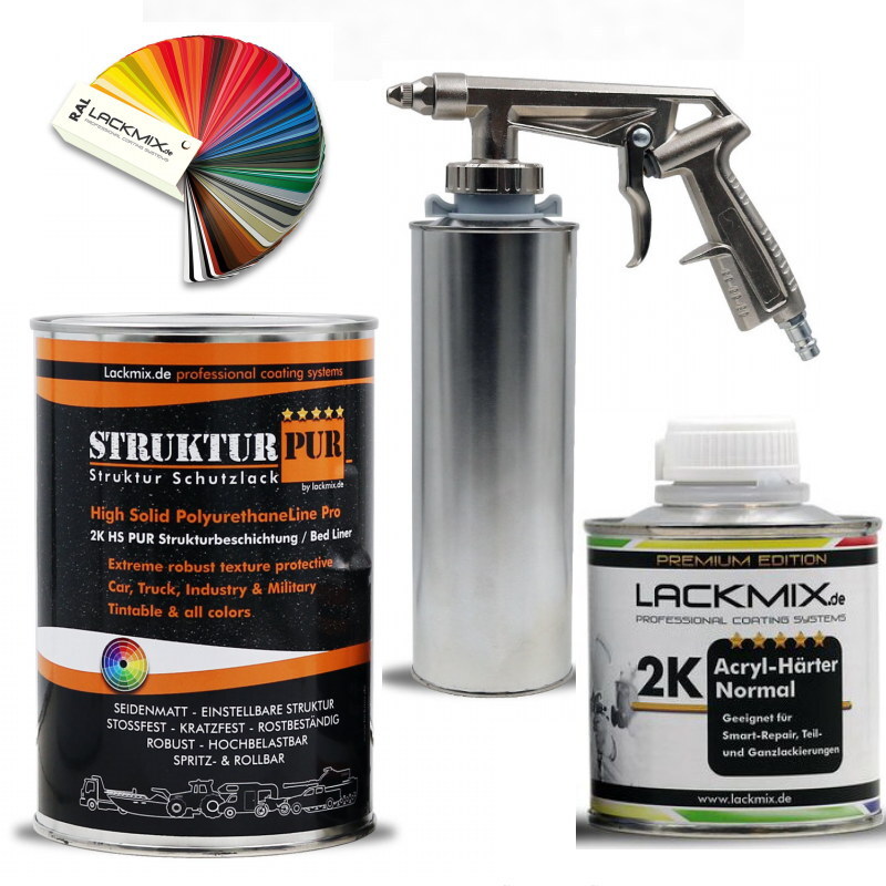 STRUKTURPUR 2K HS PUR estructura pintura de coche / juego de 4,0 L incl. pistola UBS + taza