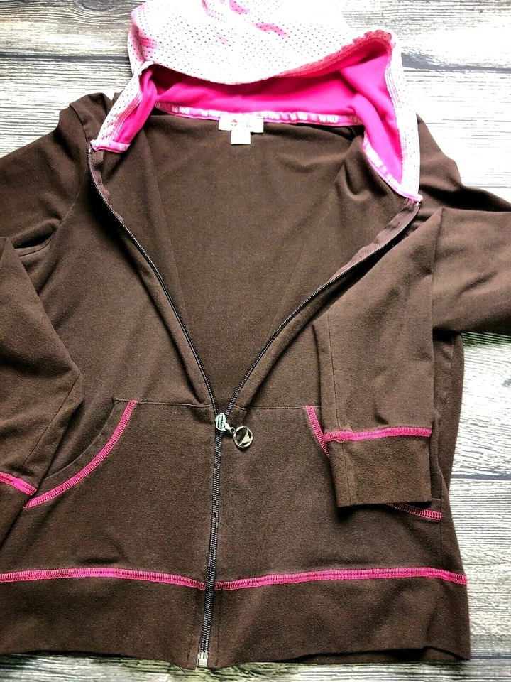 So Low Womens Zip Up Brown/Pink Long Sleeve Hooded Cotton Stretch Size Large - Image 4 of 4