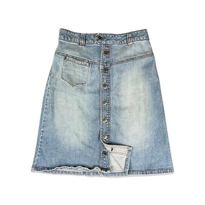 90s Y2K Blue Denim Button-up Midi Skirt 10 UK