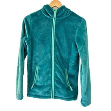 Lands End Girls Green Aqua Fuzzy Soft Zip Up Polyester Jacket Size XL 14/16