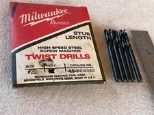 #20 HSS Stub Machine Drill Bit, Milwaukee, New, USA, 5/Lot
