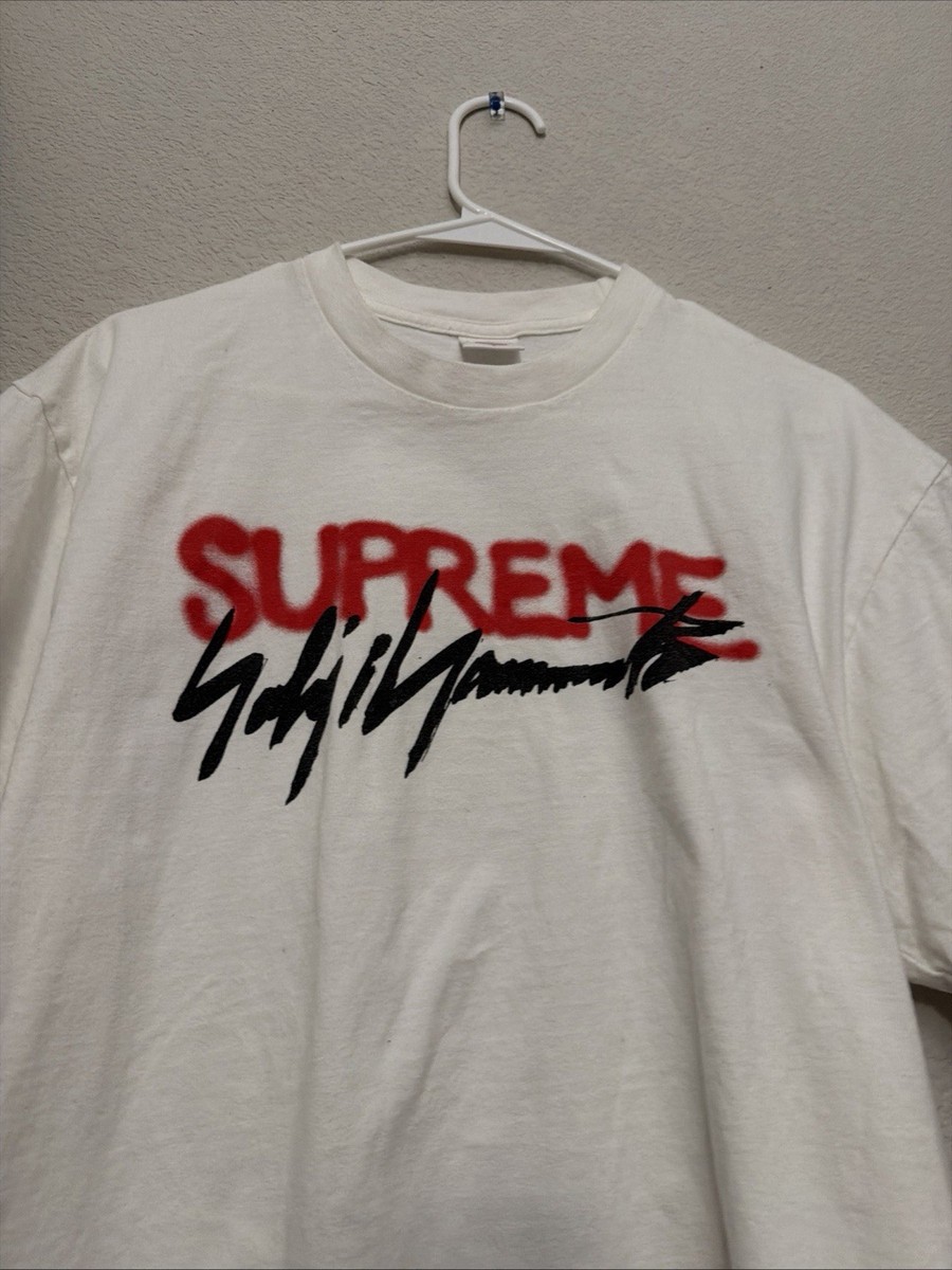 Supreme Yohji Yamamoto Men's White Cotton Logo T-Shirt Crew Neck