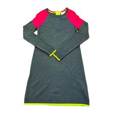 Eliza J Gray Color Block Long Sleeve Sweater Dress Hot Pink Lime Green Small