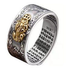 Feng Shui Pixiu Adjustable Ring Buddhist Mantra Attract Wealth Lucky Ring Charm
