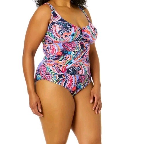 Anne Cole Wireless Tank Swimsuit Plus Sz 22W Paisley Parade Tummy Control Nwt