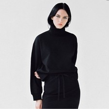 ZARA Black High Neck Sweatshirt Cotton Blend Size S NWTDescription