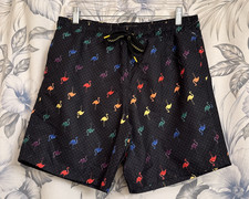 Surf Society Men's Lined Swim Trunks Black Multi Flamingos Size Medium MSRP 52