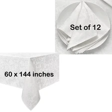 brand new Set: 1 WHITE Damask Fabric 60"x144" Tablecloth AND 12 Table Napkins