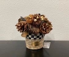 Mackenzie Childs Small Autumn Pinecone Arrangement Jute Glitter 7" x 7" x 3.5"