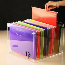 Acrylic File Holder Box with Handles - Clear Acrylic Hanging File Folder Box for