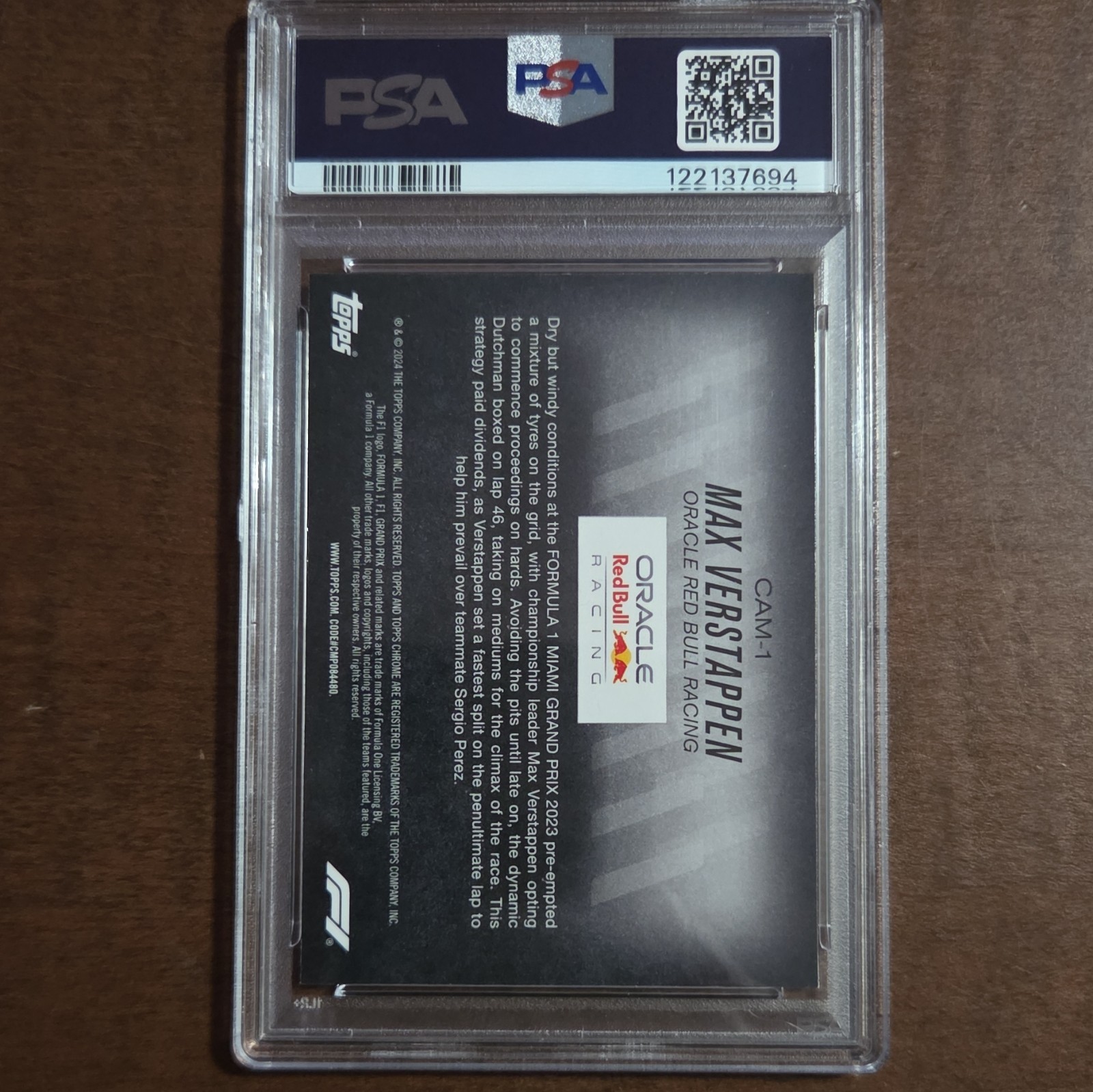 Topps Chrome 2024 Formula 1 Max Verstappen Camber Insert CAM-1 PSA 9 view 2