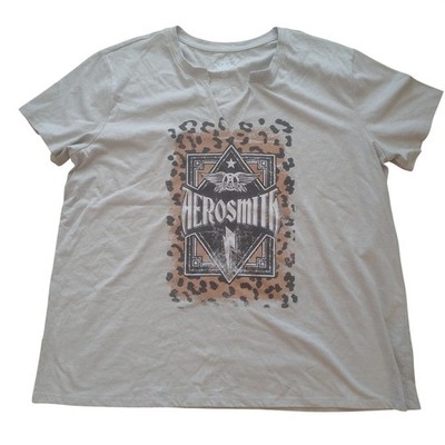 Aerosmith Graphic Tee XXL Gray Leopard Print Notch V-Neck Rock Band T-Shirt