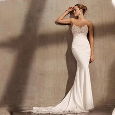 Lace Off Shoulder Wedding Dresses Appliques V-Neck Mermaid Open Back Bride Gowns