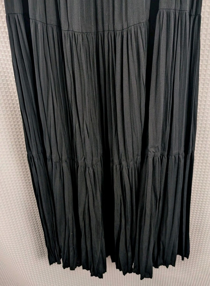 Casey Coleman Black Tiered Pleated Broomstick Maxi Skirt Boho
