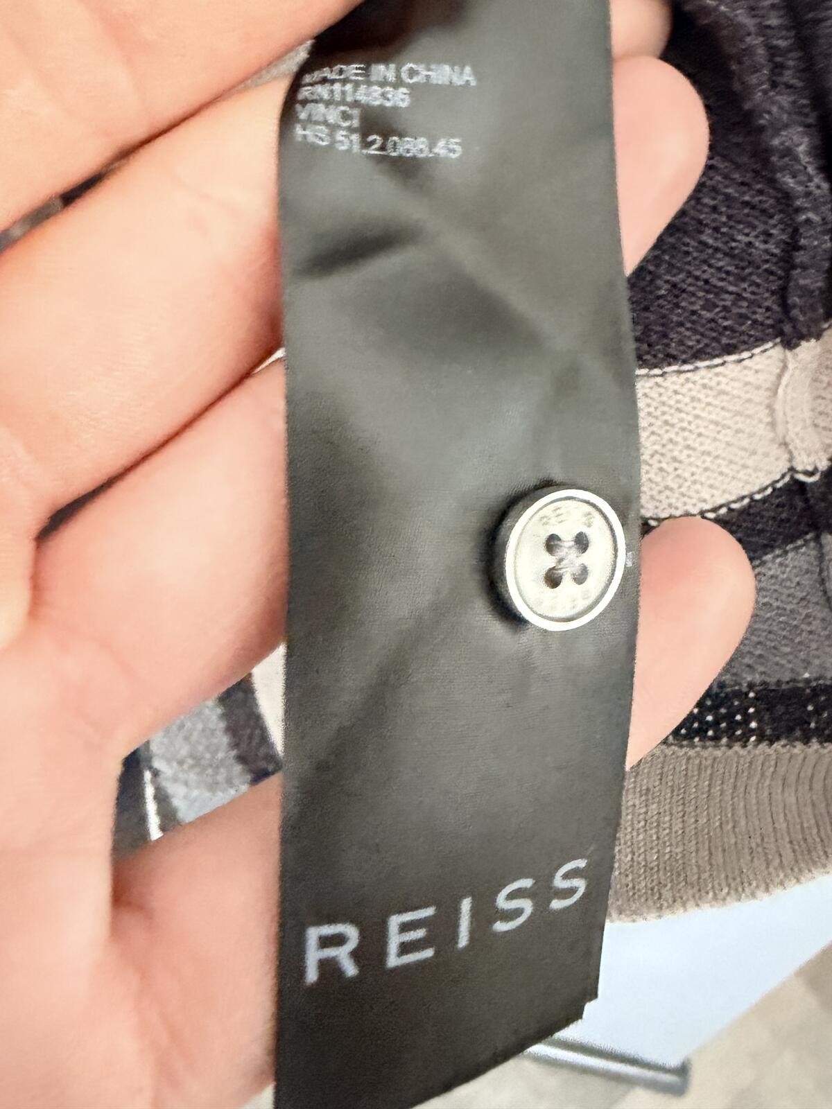 Reiss ‘Vinci’ Men’s Knit Stripe Polo Shirt Large Grey Navy £118 RRP image 3