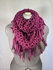 Loose Weave Dark Pink Infinity Fringe Scarf Boho Preppy Grandma