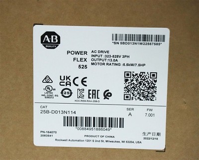 AB 25B-D013N114 New /A PowerFlex 525 5.5kW 7.5Hp AC Drive Sealed PLC