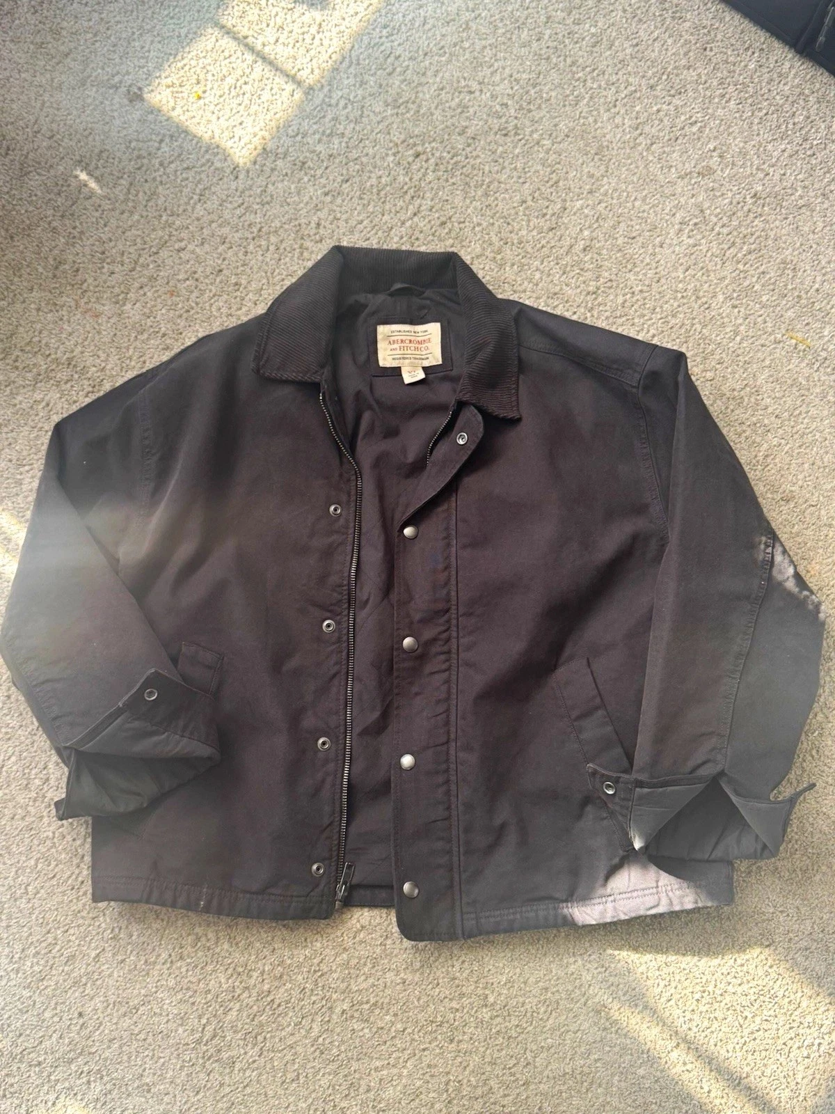 Abercrombie & Fitch Men's Black Quilted Jacket XL Button/Zip Point Collar image 1
