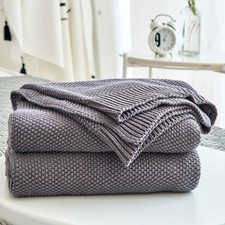 Dark Grey 100 Cotton Lightweight Cable Knit Throw Blanket for Couch Sofa Bed...