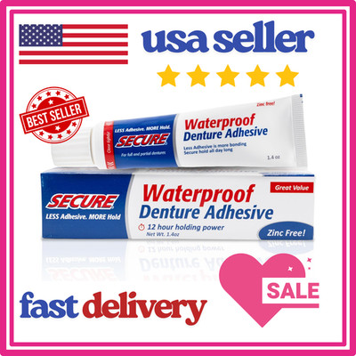 Waterproof Denture Adhesive - Zinc Free - Extra Strong Hold for Upper, Lower or
