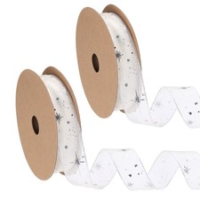 2 Roll Organza Star Ribbon Wired 1 Inch Wide 20 Yards Beige
