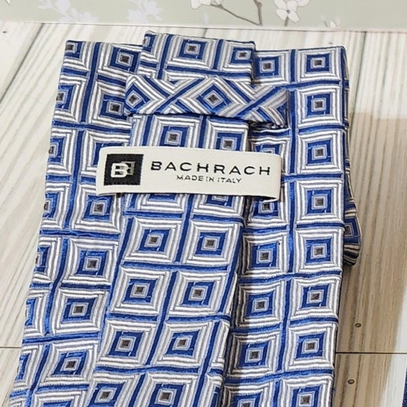 Bachrach Lote de 3 Corbatas Hombre Azul Geométricas Sólidas 100% Seda Foto 3 de 4