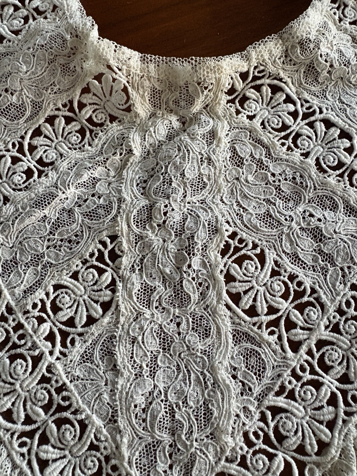 Antique Edwardian Guipure Lace Chemisette Yoke Handmade Lace Net Trim As Is