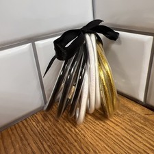 Glitter Filled Gold Black White Silicon Tube Jelly Bangle Bracelet 9 Pieces NEW