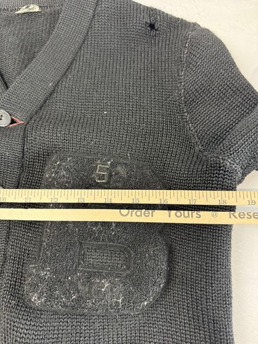 Vintage Varsity Sweater Mens M Gray Black Button Up Letterman B Patch 1950s Wool - Picture 8 of 11