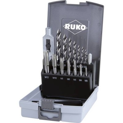 RUKO 259004RO 15-Piece Male Handheld Kit M3 - M12 DIN 352, DIN 338 HSS 1 KIT