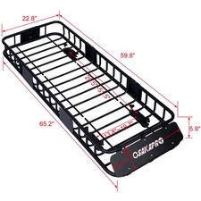 64 Inch Black Steel Roof Rack Cargo Carrier Basket, 500lb Capacity, Top Mount