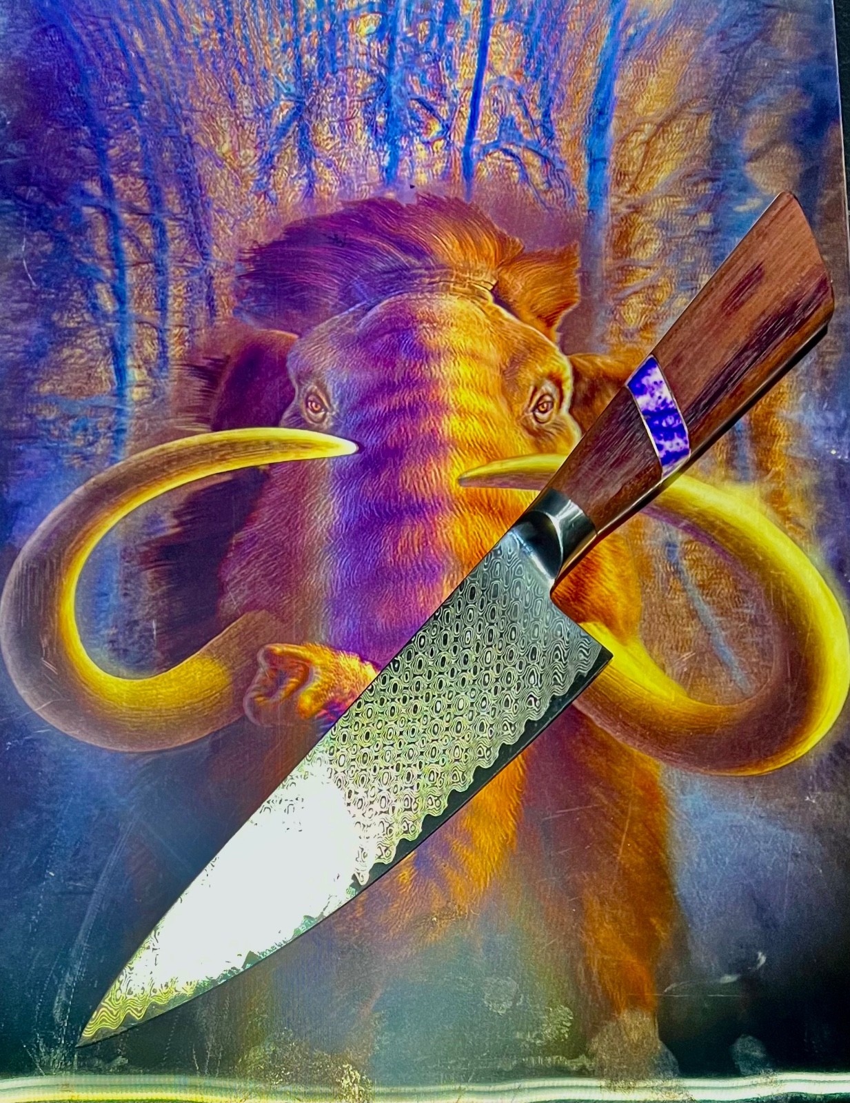 Cuchillo de chef damasco cuchillo de cocina juego único VG10 Mammut Purpleheart