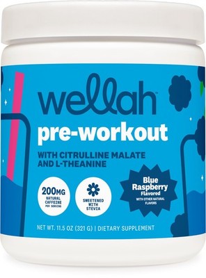 Wellah Pre-Workout Drink Mix (Blue Raspberry, 30 Servings) - with L-Theanine
