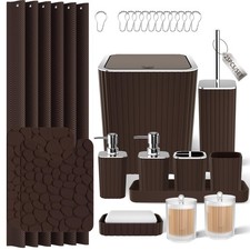 XLHOMO Bathroom Accessories Set 25PC Brown Bathroom Sets with Shower Curtain...