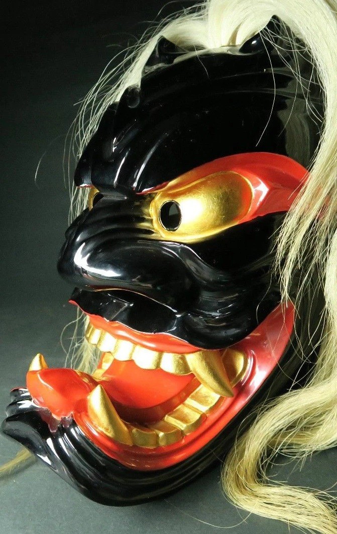 Master Craftsmanship! Japanese Wooden BURYU ONI Mask Japan Kagura