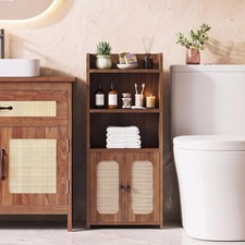 Rattan Toilet Paper Cabinet W/ Doors Narrow Bathroom Storage Cabinet