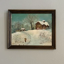 Vintage Acrylic Oil On Board Painting When North Winds Blow By Joyce Hiland 1973