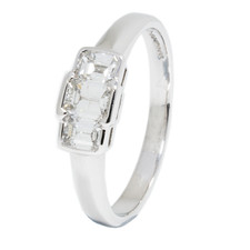 Pre-owned Platinum 0.70ct Trilogy Emerald Cut Diamond Ring